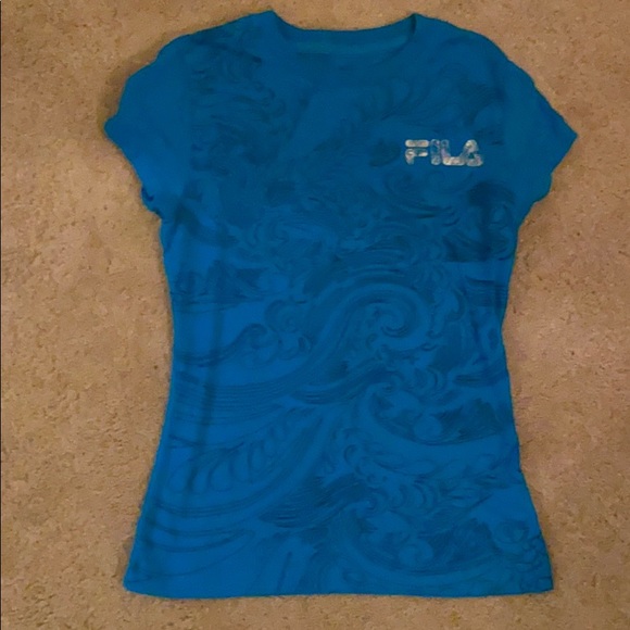 Fila Tops - Fila wave T-shirt with metallic xs peacock blue